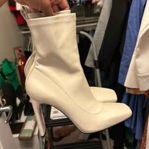 Zara white leather booties